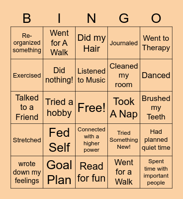 Self Care Bingo Card