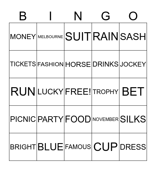 MELBOURNE CUP Bingo Card