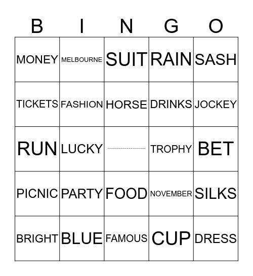 MELBOURNE CUP Bingo Card