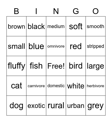 Animals Bingo Card