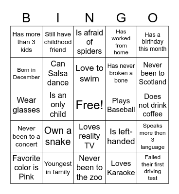 ICE BREAKER Bingo Card