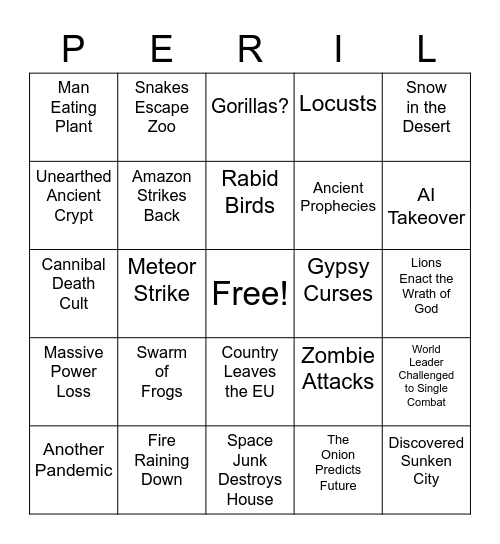 August Apocalypse Bingo Card