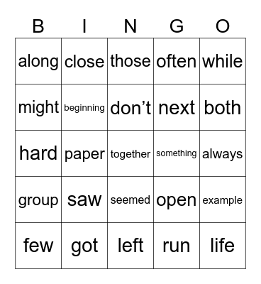Fry 226-250 Bingo Card