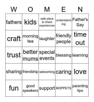 What does MOPS mean to ME Bingo Card