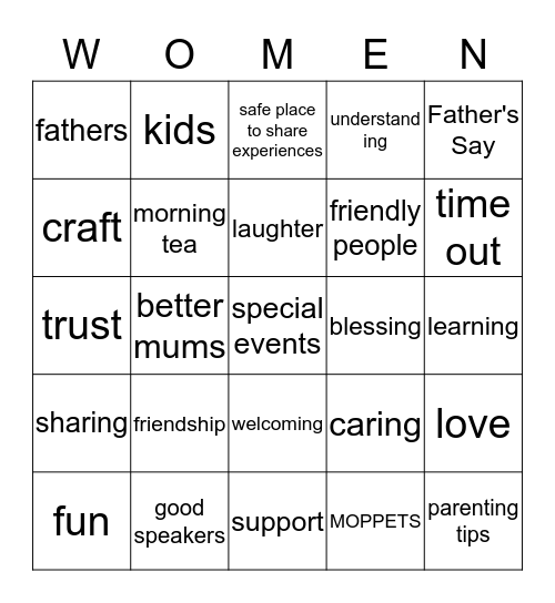 What does MOPS mean to ME Bingo Card