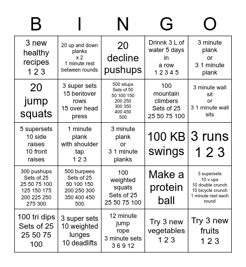 August Fitness Bingo Card