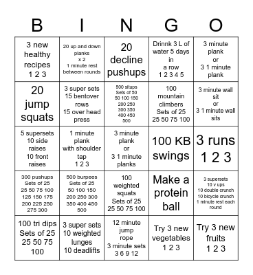 August Fitness Bingo Card