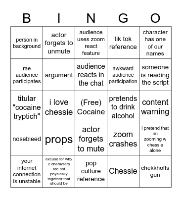 cocaine tryptich Bingo Card
