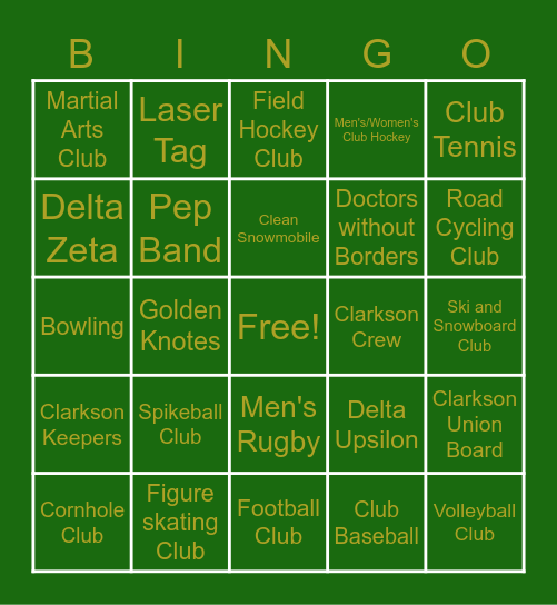 Cub 1 Clubs on Campus Bingo Card