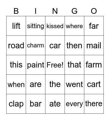 Sight Words Bingo Card