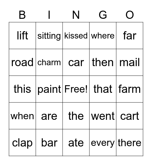 Sight Words Bingo Card