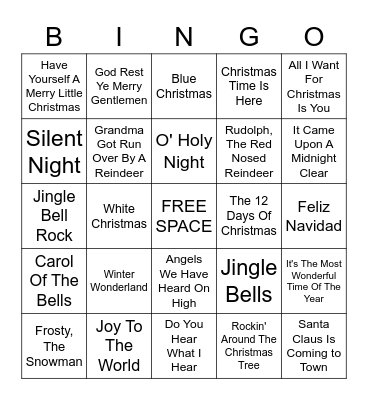 Christmas Songs Bingo Card