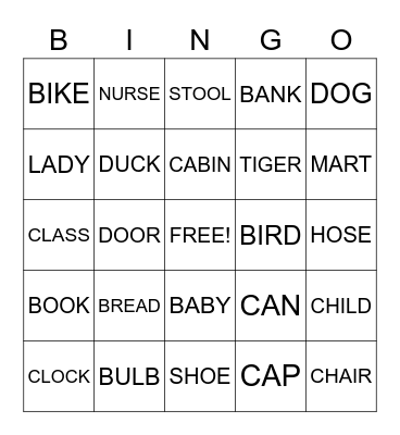 Nouns Bingo Card