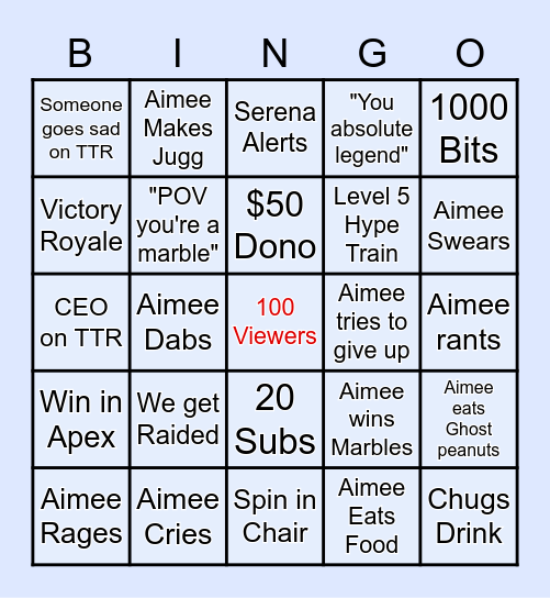 Aimsey 24 Hour Bingo Card