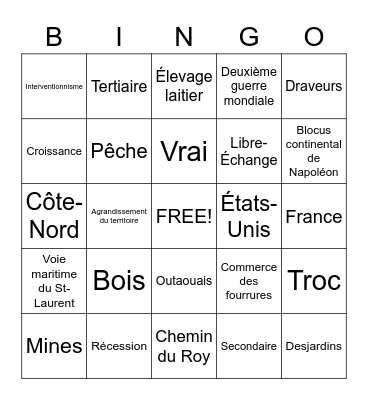 French History Bingo Card