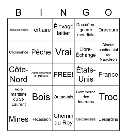 French History Bingo Card