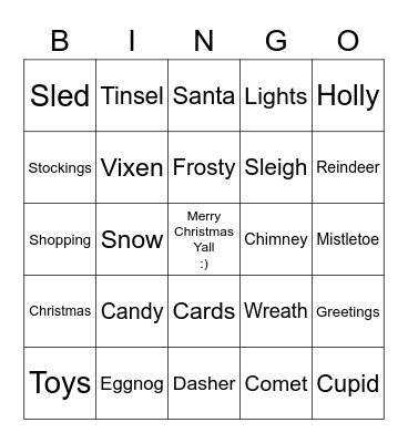 Christmas Eve At Papas House 2014, Christmas  TV Bingo Card