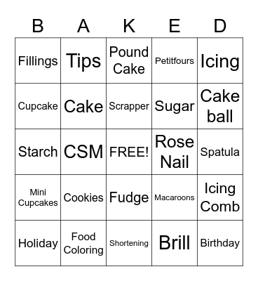 Bakery Bingo Card