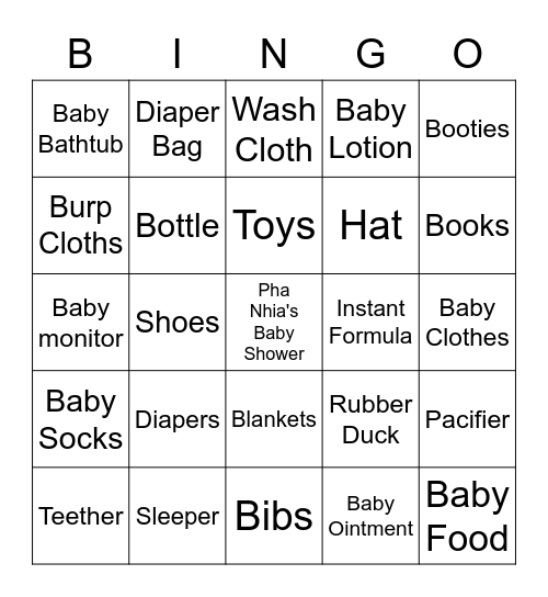 Baby Shower Bingo Card