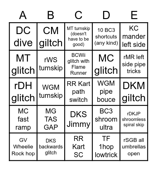 MKW bingo Card