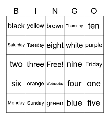 Vocabulary Bingo Card
