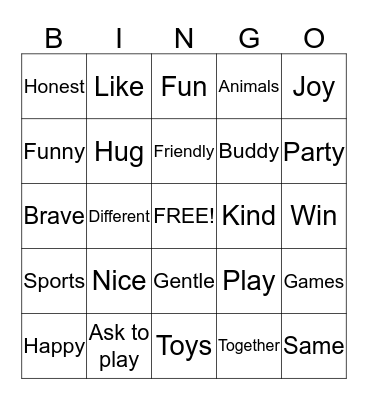 Friendship Bingo Card