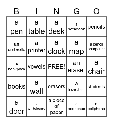 Vocabulary Bingo Card