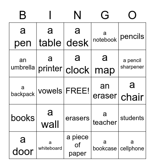 Vocabulary Bingo Card