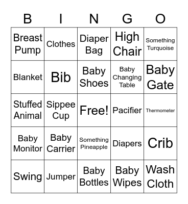 Baby Shower Bingo Card