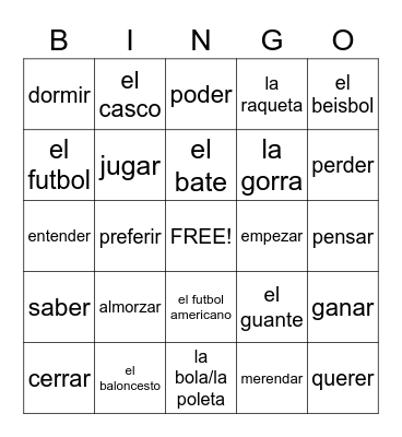Spanish Bingo Card