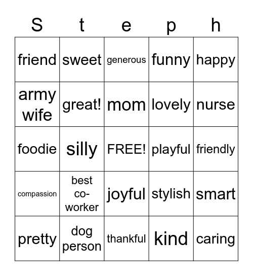 Getting to know you Bingo Card