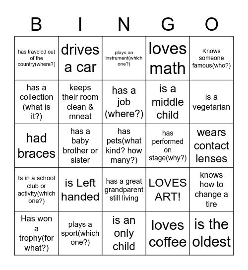 Someone Who.... Bingo  Bingo Card