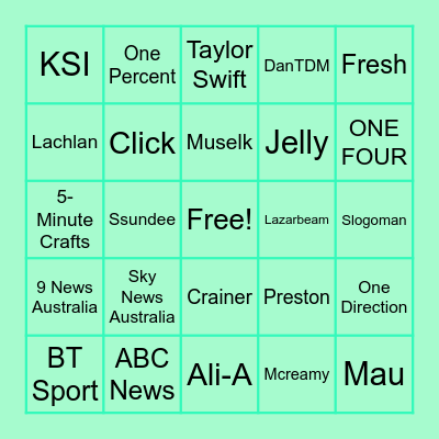 YouTuber's Bingo Card