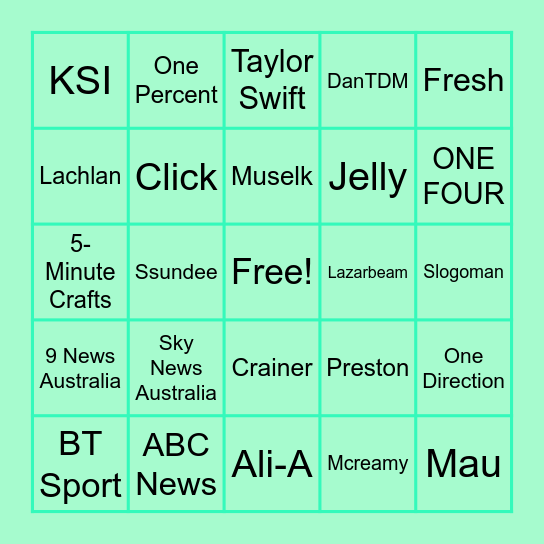 YouTuber's Bingo Card