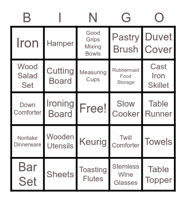 Bridal Shower Bingo Card