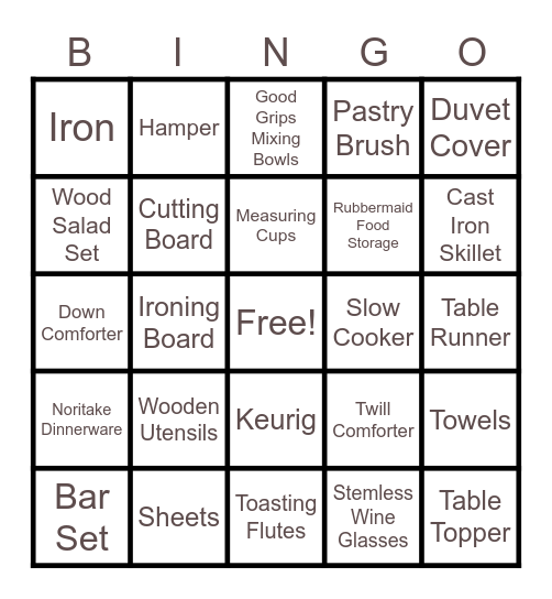 Bridal Shower Bingo Card