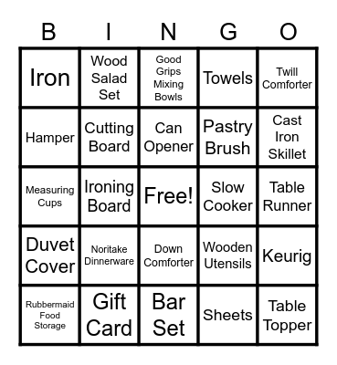 Bridal Shower Bingo Card
