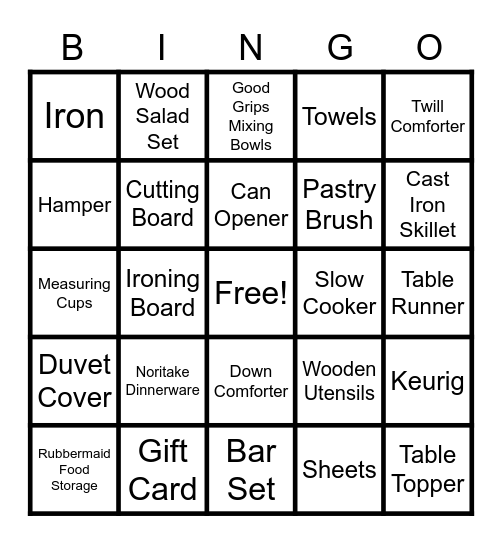 Bridal Shower Bingo Card