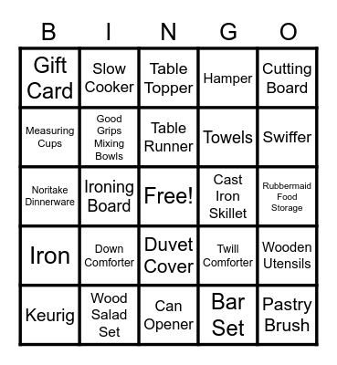 Bridal Shower Bingo Card
