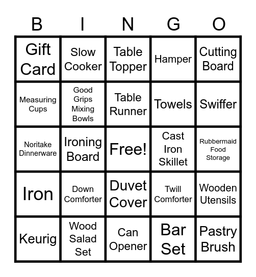 Bridal Shower Bingo Card