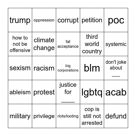 instagram story bingo Card