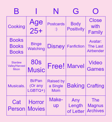 Cheyenne Penpal Bingo Card