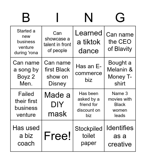 M&M Bingo Card