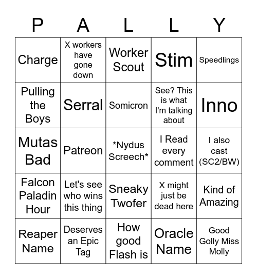 Falcon Paladin Cast Bingo Card