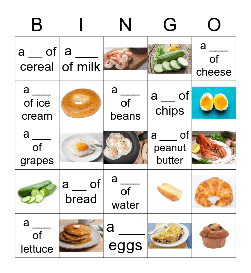 Grocery Items Bingo Card