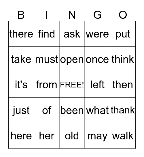 Sight Word Bingo! 1-1 Bingo Card