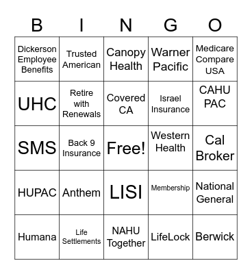 CA Statewide Medicare Expo Happy Hour Bingo Card