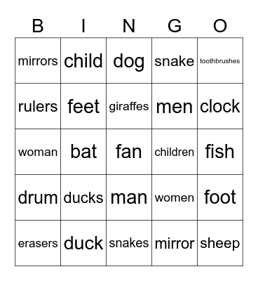 Regular & Irregular Plurals + Phonics Bingo Card