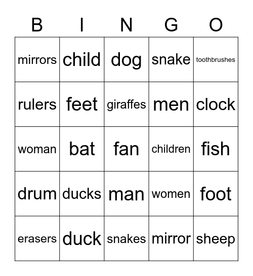 Regular & Irregular Plurals + Phonics Bingo Card