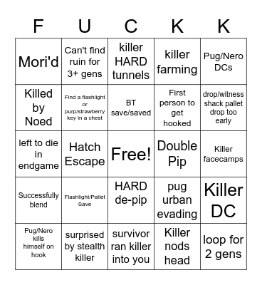 Dead by Daylight Pugs Bingo Card